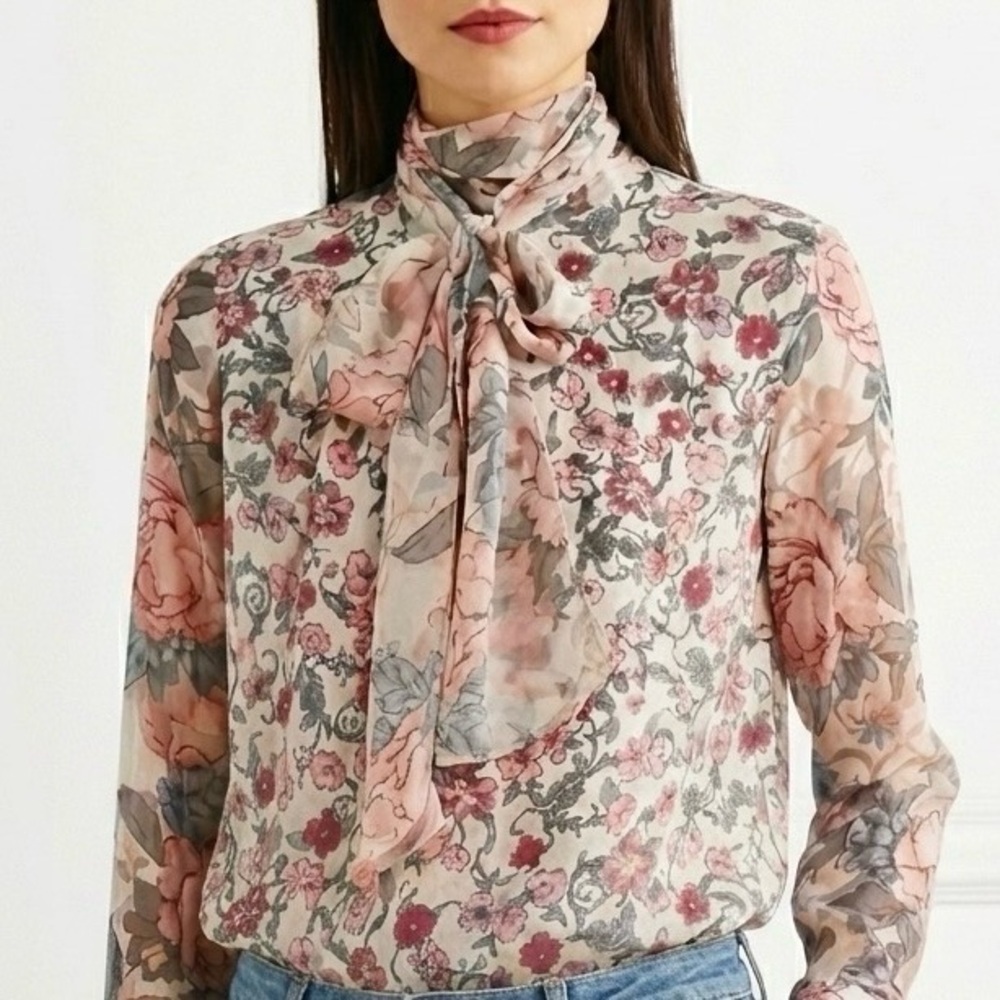 See By Chloe Floral Silk Chiffon Georgette Tie Neck Blouse Size EU 44 / US 10 - Picture 2 of 13